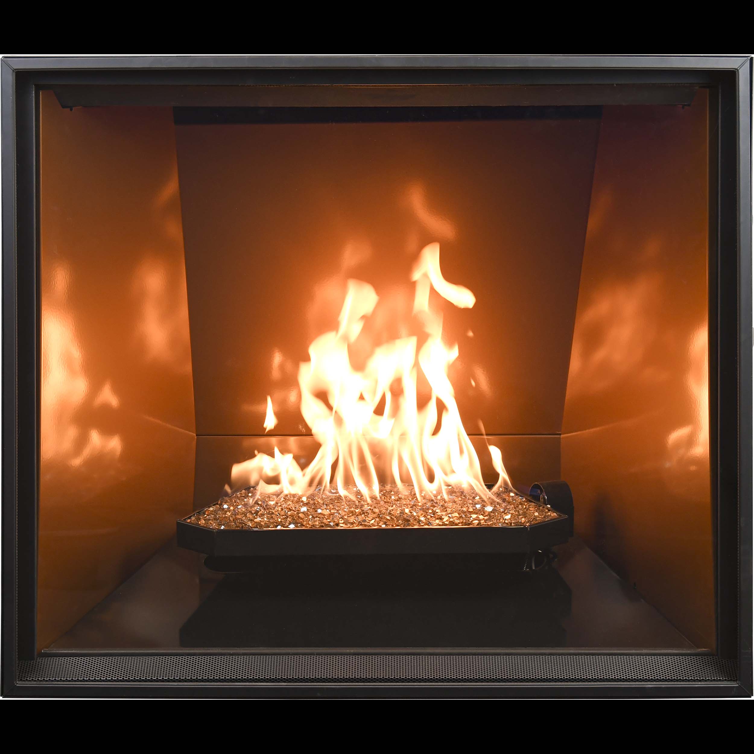 Shown with Desert Glass Media and Copper Panel (For reference only. See-Thru burner not as pictured)