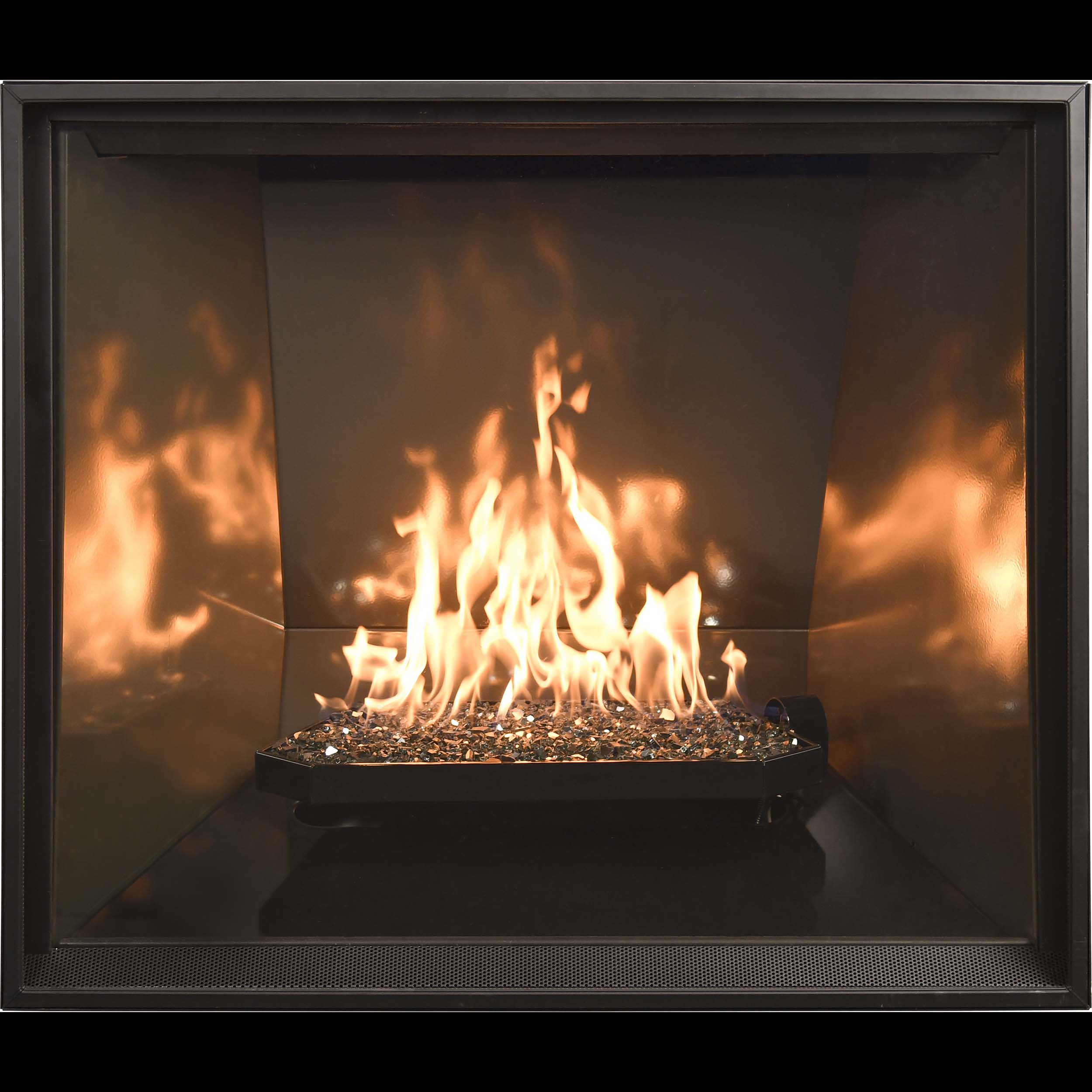 Shown with Black Glass Media and Titanium Panel (For reference only. See-Thru burner not as pictured)